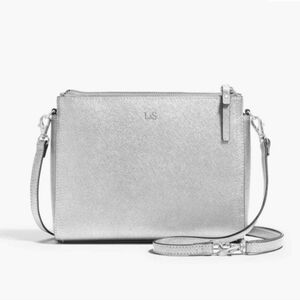 LS Metallic Silver Crossbody Bag with Detachable Strap